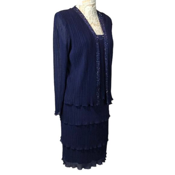 Petra one piece chiffon navy dress with attached jacket size 12 - Picture 7 of 12